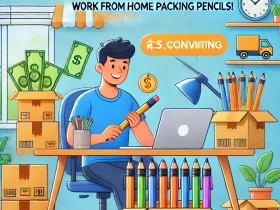 A worker packing pencils from home for a work-from-home job with Sanu Fashion and Export, earning Rs 25,000 monthly."