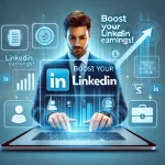 Thumbnail image of a professional using LinkedIn on a laptop, with bold text overlay reading 'Boost Your LinkedIn Earnings!' and icons suggesting networking and career growth.