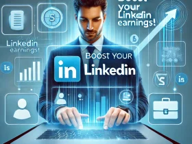 Thumbnail image of a professional using LinkedIn on a laptop, with bold text overlay reading 'Boost Your LinkedIn Earnings!' and icons suggesting networking and career growth.