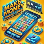 App making money playing puzzle games with daily rewards and treasure boxes" – for an image showing a user playing a puzzle game on the app.