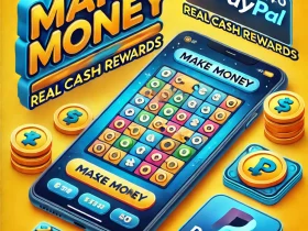 App making money playing puzzle games with daily rewards and treasure boxes" – for an image showing a user playing a puzzle game on the app.