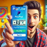 Screenshot of PopTube app showing user earnings ready for PayPal withdrawal.