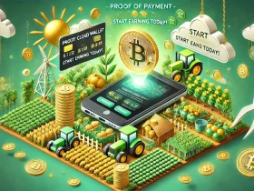 A screenshot of a payment notification from Farmers World earnings, showing proof of income via WAX Cloud Wallet, with farming-themed icons like crops and coins.