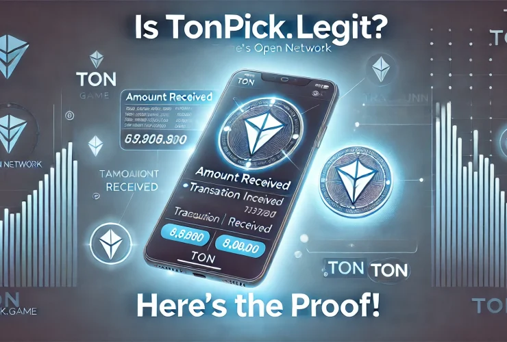 A payment proof screenshot showing a verified TON cryptocurrency wallet transaction, with details of a successful payout from Tonpick.game, enticing users to explore whether the platform is legitimate or not.