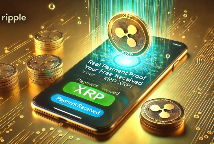 A smartphone screen showing a cryptocurrency wallet with a 'Payment Received' notification for XRP, highlighting proof of earnings from freexrp.in or similar platforms.