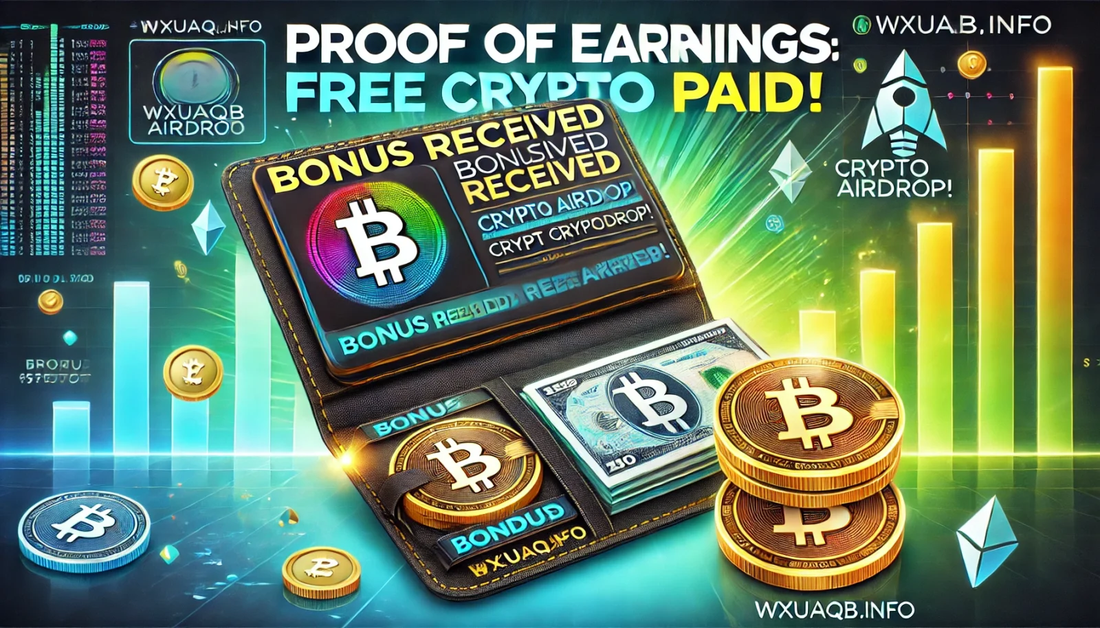 Payment proof showing a crypto deposit labeled 'Bonus Received' from wxuaqb.info, highlighting a successful free crypto earning opportunity.