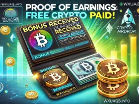 Payment proof showing a crypto deposit labeled 'Bonus Received' from wxuaqb.info, highlighting a successful free crypto earning opportunity.