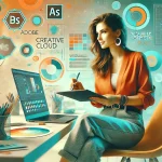 A stylish woman using a laptop with creative tools in the background, representing the vibrant design community on Behance. Text overlay reads: '2025 Behance Review: Your Next Big Opportunity Awaits'.