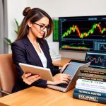 Confident woman mastering stock charts in 2025: Analyzing trends on laptop with financial graphs and trading tools.