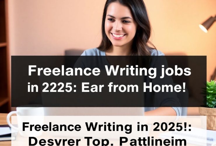 Smiling woman working on her laptop at home, showcasing freelance writing jobs in 2025. Learn how to earn from home with top platforms and beginner tips.