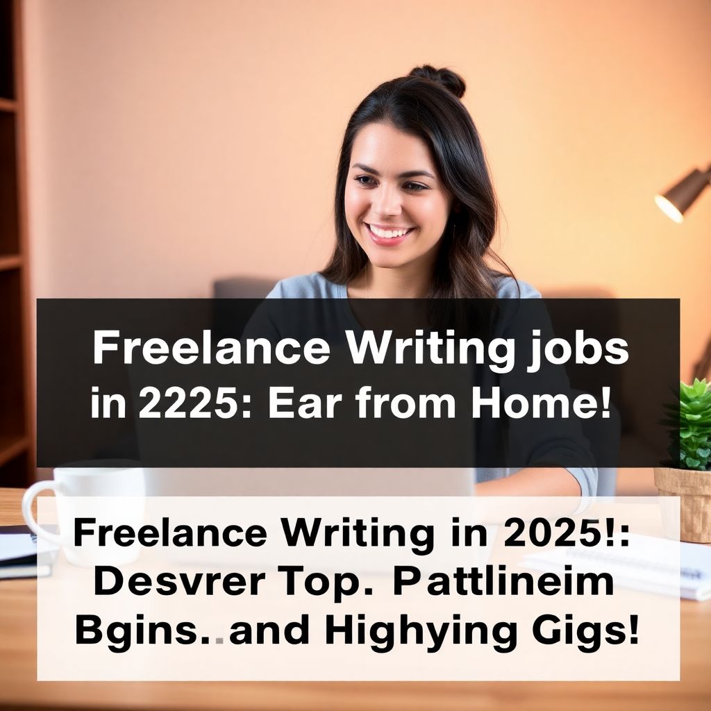 Smiling woman working on her laptop at home, showcasing freelance writing jobs in 2025. Learn how to earn from home with top platforms and beginner tips.